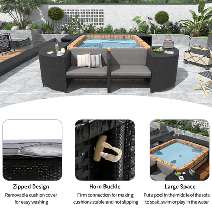 All-Weather Outdoor Spa Surround Furniture Set, Steel, and Rattan, Gray,131.18 Lb