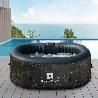 2 Person Oval Inflatable Hot Tub Set Outdoor Spa with 100 Massage Jets, LED Light , Black