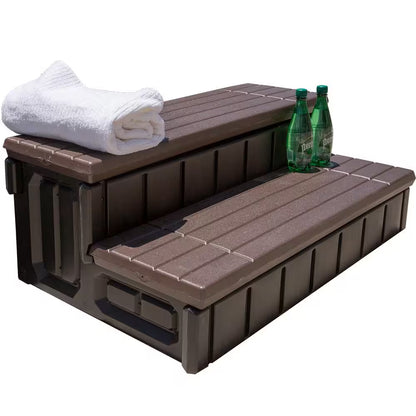 36 In. Brown Universal Resin Spa and Hot Tub Steps with Storage Compartments for above Ground Pool