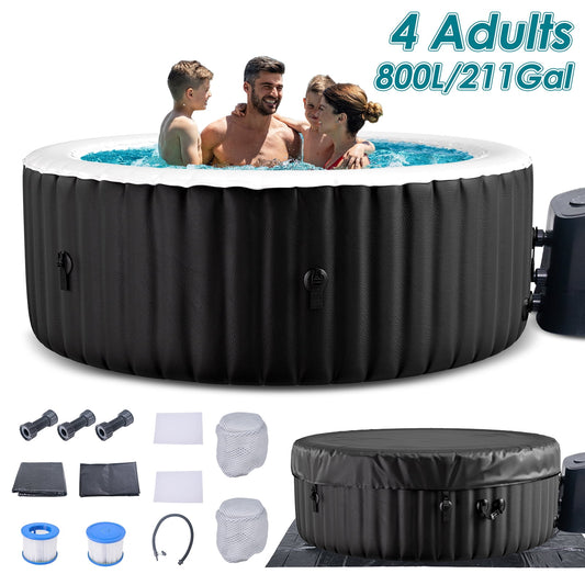 72" X 72" X 26" Inflatable Hot Tub, 4 Person Portable Blow up Hot Tub Square Portable Outdoor Spa with 130 Bubble Jets and Built in Heater Pump, Filter