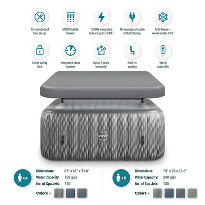 Rapid Heating Pacific Inflatable Hot Tub, 6 Person, Rattan, Gray