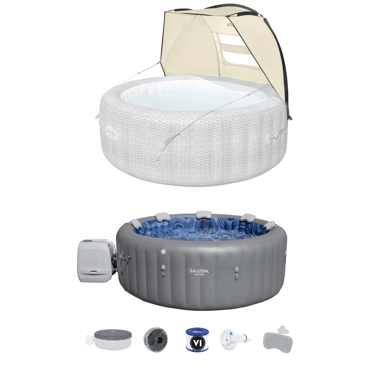 Saluspa Canopy with Santorini Inflatable Hot Tub W/ Pump #P09120