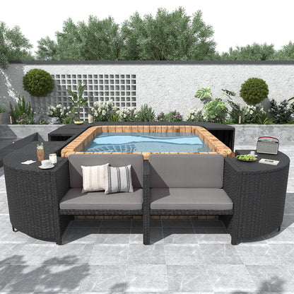 All-Weather Outdoor Spa Surround Furniture Set, Steel, and Rattan, Gray,131.18 Lb