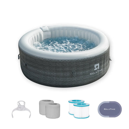 82 Inch 4-6 Person Inflatable round Hot Tub with 130 Jets and Heater Pump