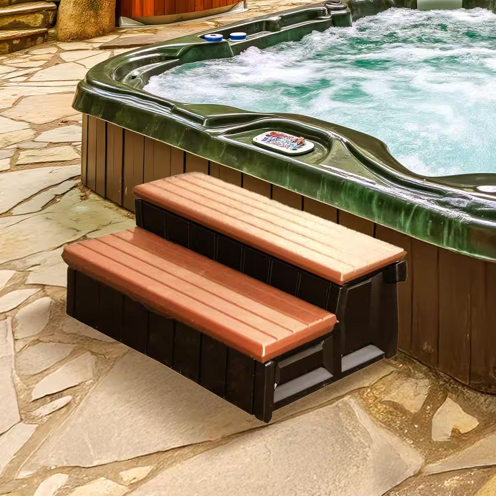 Leisure Accents 36 In. Deluxe Deck Patio Spa Hot Tub Steps, Redwood