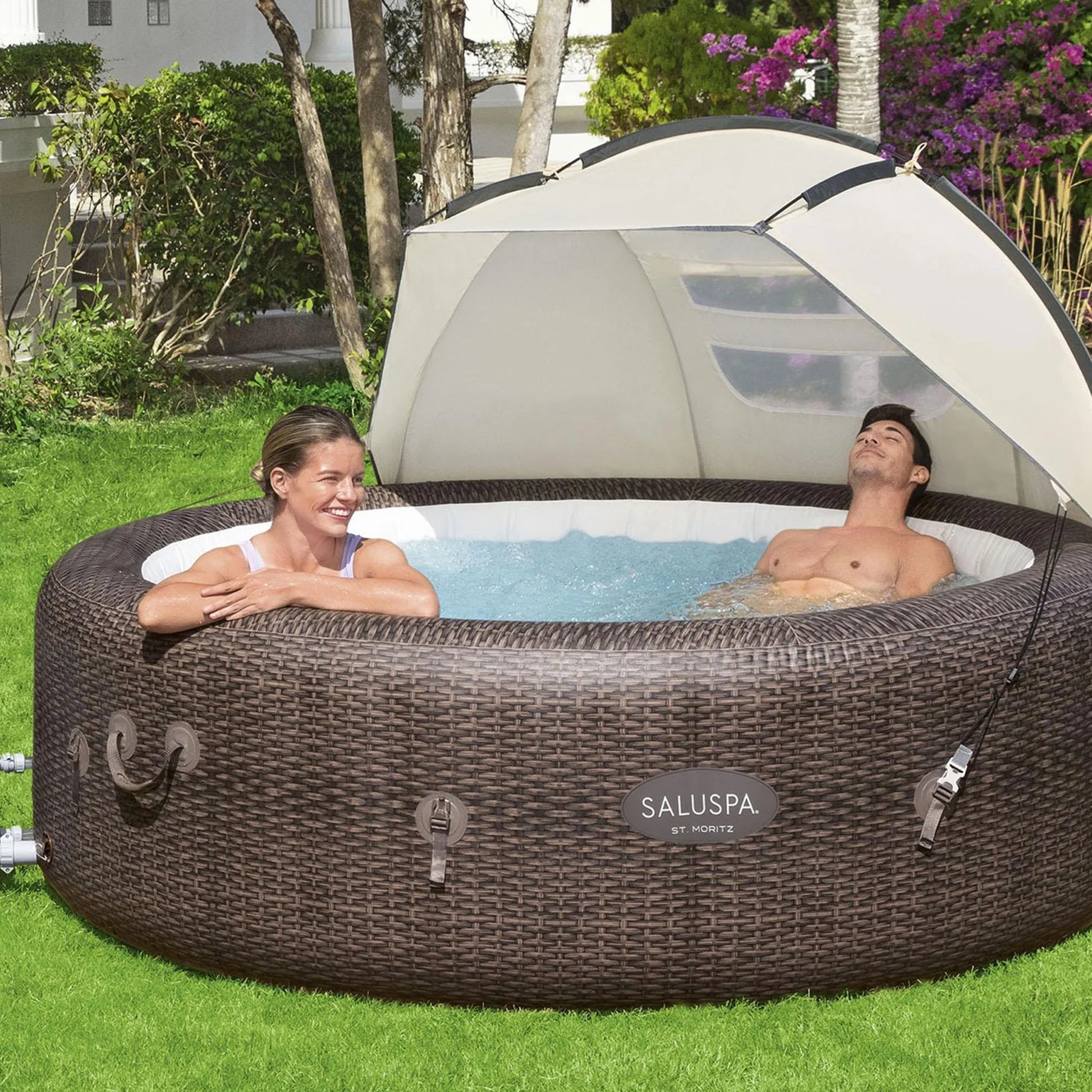 Saluspa Canopy with Santorini Inflatable Hot Tub W/ Pump #P09120