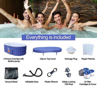 Oval Inflatable Dark Blue 2 Person Hot Tub Spa with Drink Tray and Cover