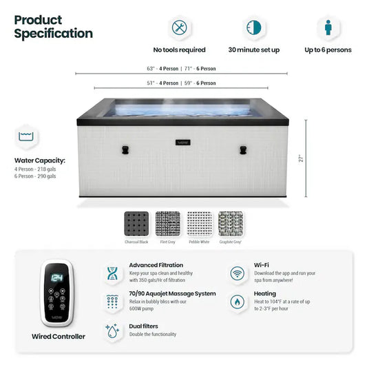 90 Jet 6 -Person Square Hot Tub (Cover Included)