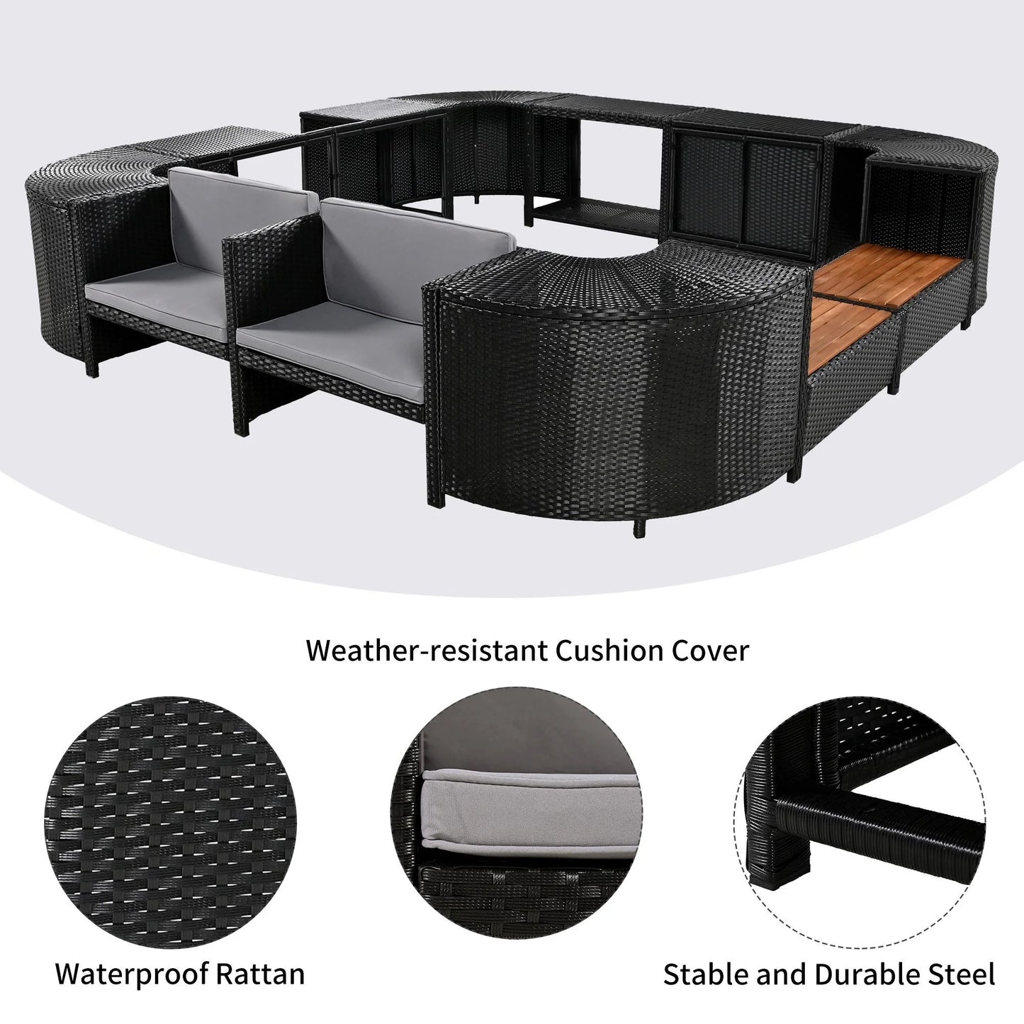 All-Weather Outdoor Spa Surround Furniture Set, Steel, and Rattan, Gray,131.18 Lb