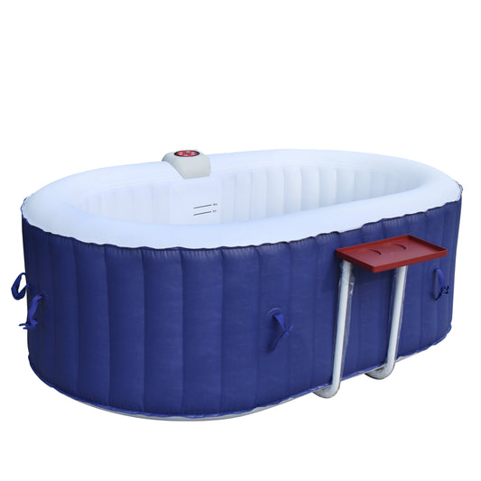 Oval Inflatable Dark Blue 2 Person Hot Tub Spa with Drink Tray and Cover