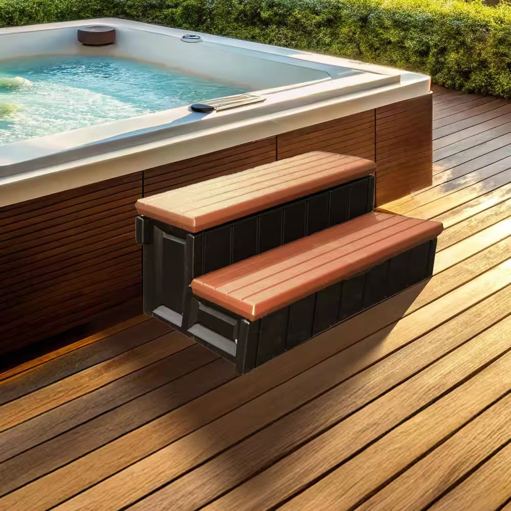 Leisure Accents 36 In. Deluxe Deck Patio Spa Hot Tub Steps, Redwood