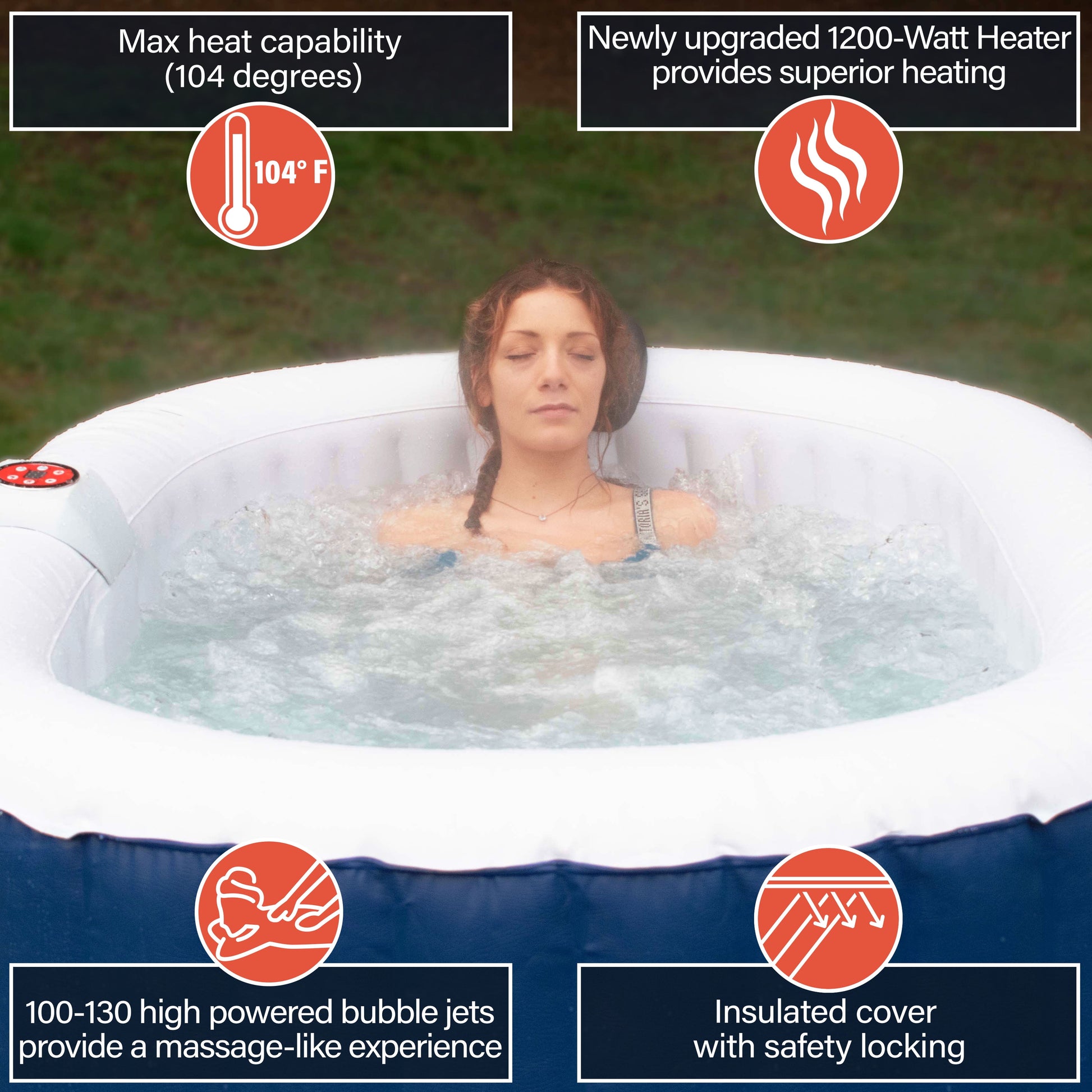 Oval Inflatable Dark Blue 2 Person Hot Tub Spa with Drink Tray and Cover