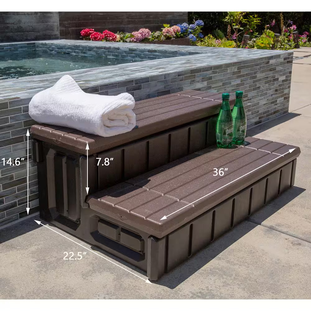 36 In. Brown Universal Resin Spa and Hot Tub Steps with Storage Compartments for above Ground Pool