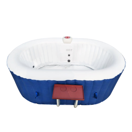 Oval Inflatable Dark Blue 2 Person Hot Tub Spa with Drink Tray and Cover