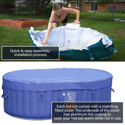 Oval Inflatable Dark Blue 2 Person Hot Tub Spa with Drink Tray and Cover